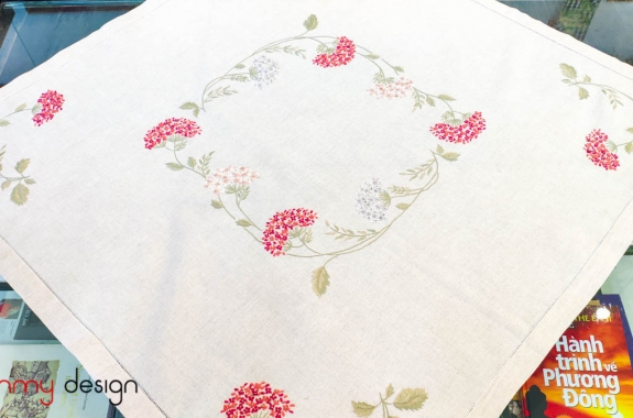 Square table cloth - Hydrangea flower embroidery (size 90cm)